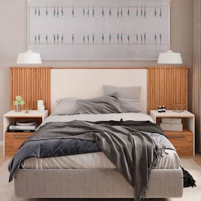 Cabeceira Extensível Com Mesa De Cabeceira Lucius Caemmun Freijo Com Off White