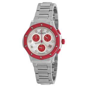 Relgio Lady Nemo Chronograph 180, 37mm, mostrador branco e pulseira de ao inoxidvel prateado Stuhrling