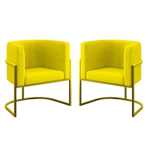 Kit 02 Cadeiras Poltrona Sala Quarto Base De Metal Gold Amarelo