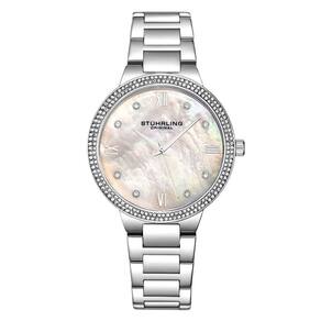 Relgio Stuhrling Carrara 3907 38mm com mostrador prateado e pulseira de ao inoxidvel prata