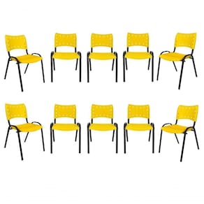 Kit 10 Cadeiras Iso Para Escola Escritório Comércio Amarela Base Preta