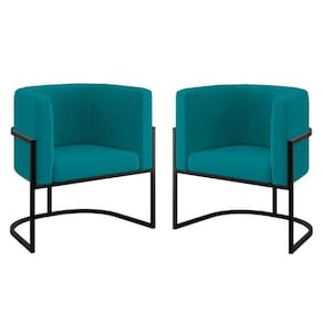 Kit 02 Cadeiras Poltrona Sala Quarto Base De Metal Black Azul Turquesa
