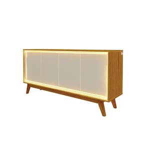 Buffet Aparador Reluz 160cm Com Led E 4 Portas Pés Madeira Naturale/off White