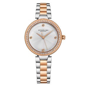 Relgio Stuhrling Brilliance 4043 32mm, Mostrador Prateado, Pulseira Bicolor em Ouro Rosa e Prata