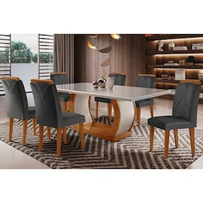 Sala De Jantar Jade Tampo com Vidro Curvo 180x90 E 6 Cadeiras Imbuia-veludo Grafite Rufato