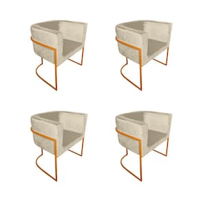 Kit 4 Cadeiras De Jantar Premium Base De Ferro Cobre Veludo Bege