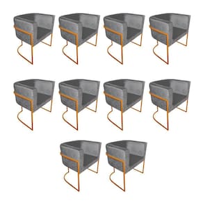 Kit 10 Poltronas Decorativa Sala De Estar Base De Ferro Cobre Veludo Cinza