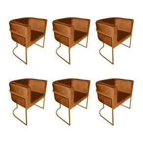 Kit 6 Poltronas Decorativa Sala De Estar Base De Ferro Cobre Veludo Terracota Laranja