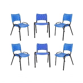Kit 6 Cadeiras Iso Para Escola Escritório Comércio Azul Base Preta