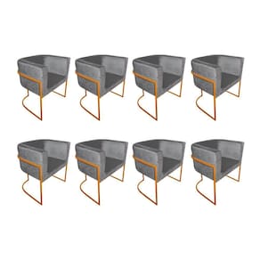 Kit 8 Poltronas Decorativa Sala De Estar Base De Ferro Cobre Veludo Cinza