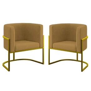 Kit 02 Cadeiras Poltrona Sala Quarto Base De Metal Gold Capuccino