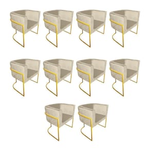 Kit 10 Poltronas Decorativa Sala De Estar Base De Ferro Dourada Veludo Bege
