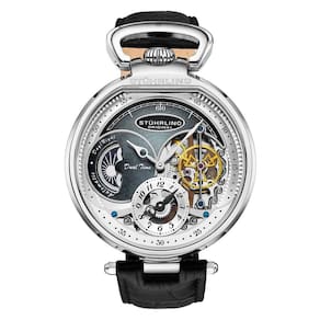 Relgio Automtico Modena Dual Time 4033, Mostrador Cinza e Pulseira de Couro Preta Stuhrling