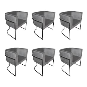 Kit 6 Cadeiras De Jantar Premium Base De Ferro Preta Veludo Cinza