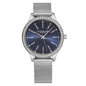 Relgio Stuhrling Eleganza 4044 com mostrador azul e pulseira prateada de clssico e sofisticado