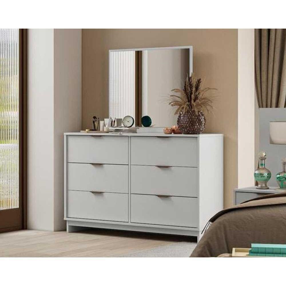 Cômoda Solteiro 1160 C/ 6 Gavetas C/ Espelho Branco/courano Branco - Carraro