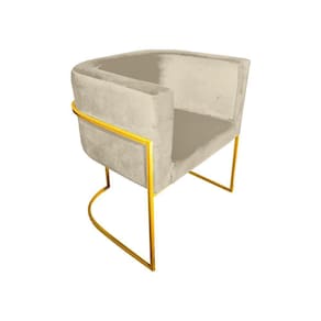 Cadeira De Jantar Premium Base De Ferro Dourada Veludo Bege