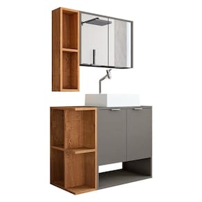 Gabinete Banheiro Star Com Cuba Dalla E Valvula Click Inox Titanium-naturale Titanium-naturale