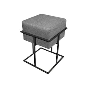 Puff Decorativo Quadrado Base De Ferro Preta Tecido Linho Cinza