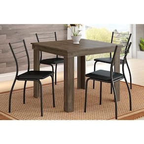 Sala De Jantar Completa Mesa Madeirada 1555 90cm E 4 Cadeiras 1700 Preto - Preto-preto - Carraro