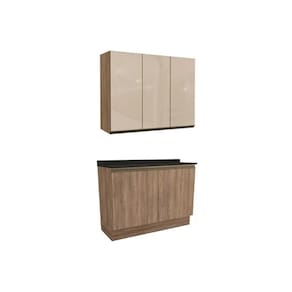 Cozinha Maxxi 3 Peças (1 Aéreo + 1 Balcão + 1 Complemento) C3p11 Nogal-preto Brilho