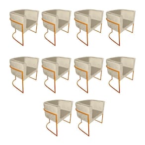 Kit 10 Cadeiras De Jantar Premium Base De Ferro Cobre Veludo Bege