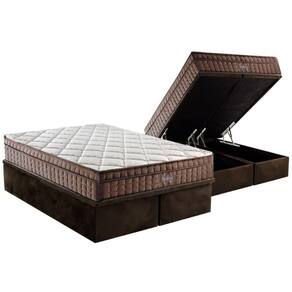 Cama Box Baú Queen: Colchão Anatômico Anjos D28 - Ag65 Anjos Star+ Base Crc Suede Brown(158x198)