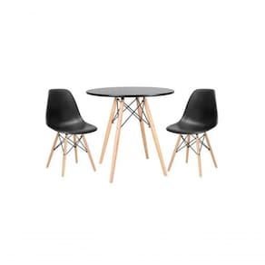 Conjunto Mesa Eiffel Redonda 70 Cm Mdf + 2 Cadeira Eames Eiffel Preto