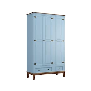 Guarda-roupa Juvenil 3 Portas E 2 Gavetas - Madeira Maciça E Mdf - Azul