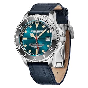 Relogio Swiss Automatico Depthmaster Heritage 883HL 42mm, Mostrador Azul Petroleo e Pulseira de Couro Azul Stuhrling