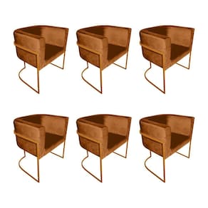 Kit 6 Cadeiras De Jantar Premium Base De Ferro Cobre Veludo Terracota Laranja