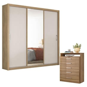 Cômoda Triunfo E Guarda Roupa Casal Residence Amêndola Off White - Demóbile