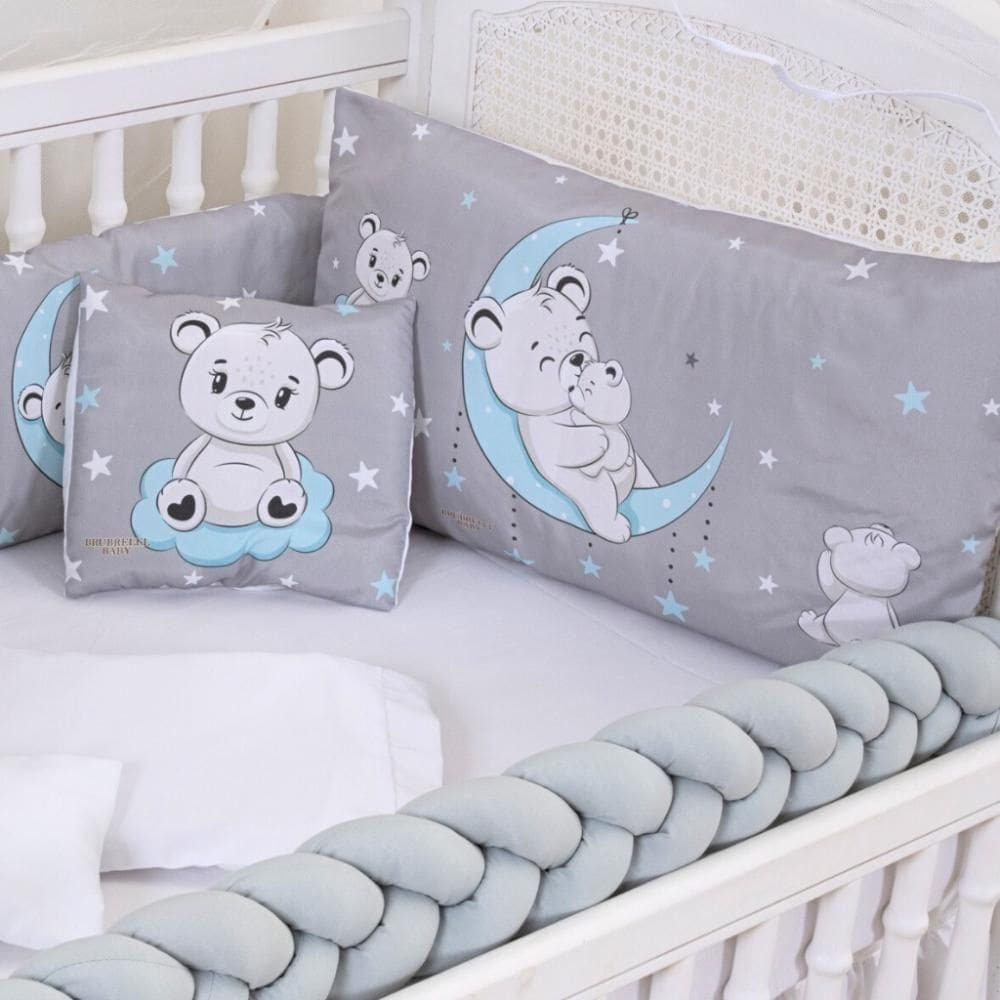 Kit Para Berço 9 Peças Americano Baby Amor Bons Sonhos Cinza