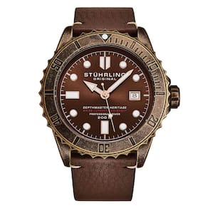 Relogio Automatico Swiss Depthmaster Heritage 1003 44MM, Mostrador Marrom e Pulseira de Couro Marrom, Stuhrling.