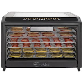 Desidratador de Alimentos Elétrico com 6 Bandejas, Controle de Temperatura e Porta de Vidro para Visualização, 700W, Excalibur, Preto