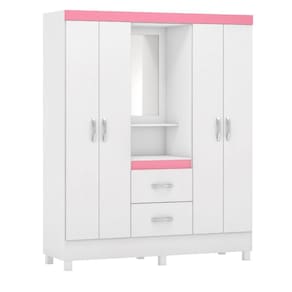 Guarda Roupa Demobile Lord Capelinha 4 Portas Branco Rosa E Branco