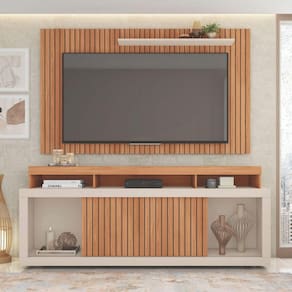 Rack Com Painel New Oscar Tv Até 65 Polegadas Caemmun Freijo Com Off White