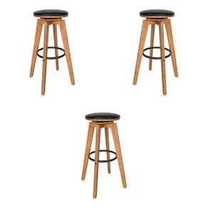 Kit 3 Banquetas Decorativas Hetfield Pu Madeira C/apoio Para Os Pés Base Giratória G56 - Gran Belo