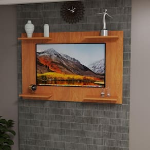 Painel Tv 50 Pol Mdf C/ Prateleiras Decoração Cor Cerejeira