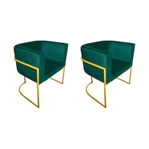 Kit 2 Poltronas Decorativa Sala De Estar Base De Ferro Dourada Veludo Verde