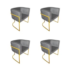 Kit 4 Poltronas Decorativa Sala De Estar Base De Ferro Dourada Veludo Cinza