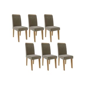 Cadeira Sala de Jantar Taís Kit 6 Un Savana/Nature-Suede Pluma-Joli Capuccino - Cimol