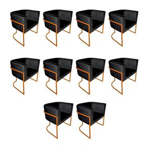 Kit 10 Cadeiras De Jantar Premium Base De Ferro Cobre Veludo Preto