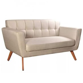 Sofá Decorativo Bruna Moderna Namoradeira Pés Madeira Bege
