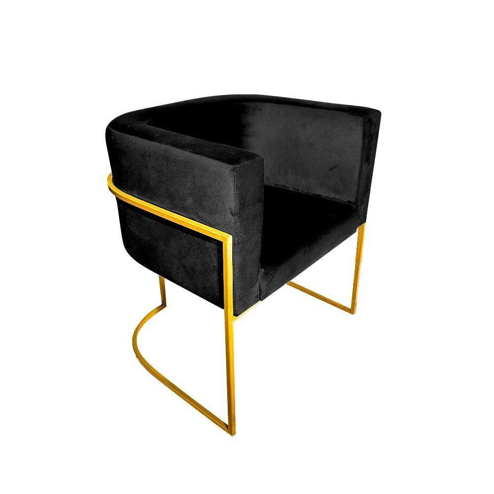 Cadeira De Jantar Premium Base De Ferro Dourada Veludo Preto