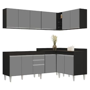 Armário De Cozinha Modulado De Canto 6 Peças Cp28 Balcão Sem Tampo Preto-cinza