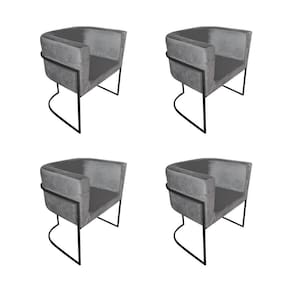 Kit 4 Poltronas Decorativa Sala De Estar Base De Ferro Preta Veludo Cinza