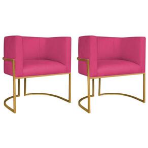 Kit 02 Poltronas Decorativas Luna Base De Ferro Dourado Suede Pink