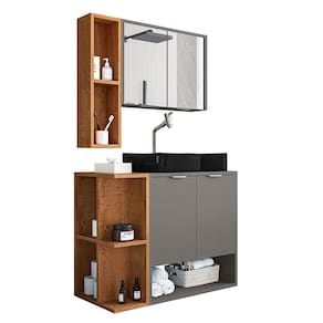 Gabinete Banheiro Star Com Espelheira E Cuba Dalla Preta Titanium/naturale Titanium/naturale