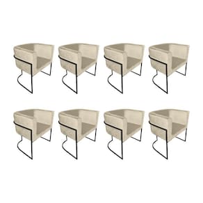 Kit 8 Poltronas Decorativa Sala De Estar Base De Ferro Preta Veludo Bege